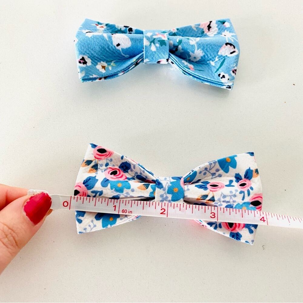 2 NEW HANDMADE Light Blue Pink Blush Floral Dog Cat Pet Collar Elastic Bow Tie - Picture 3 of 5
